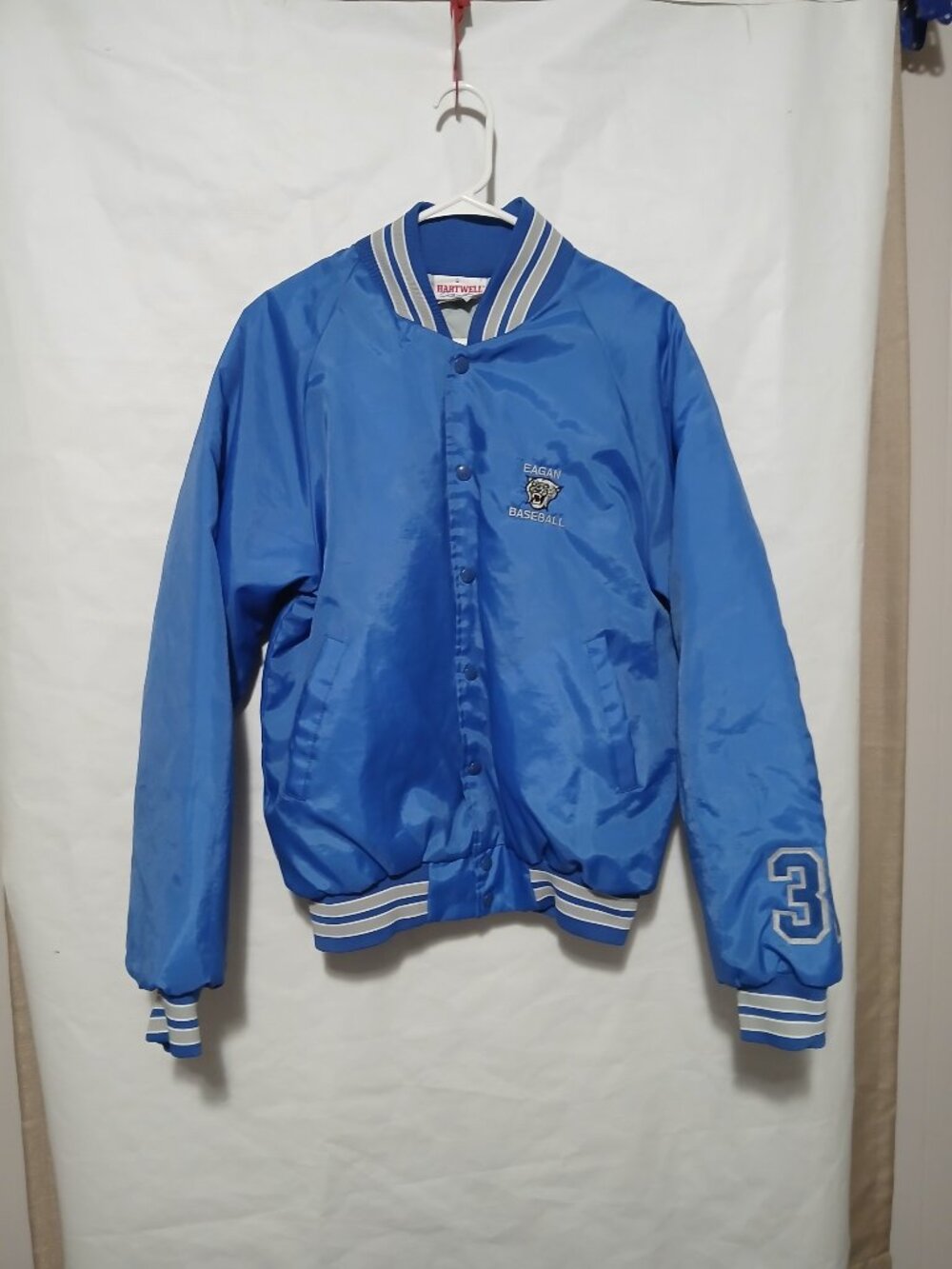 Vintage 90s Eagan Baseball Hartwell Sports #31 Snap Button Up Bomber Jacket USA